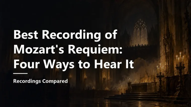 Best Recording of Mozart's Requiem: Four Ways to Hear It. Cover background: a painterly illustration.