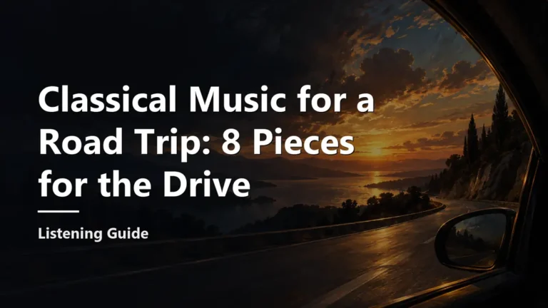 Classical Music for a Road Trip: 8 Pieces for the Drive. Cover background: a painterly illustration.